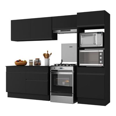 Armário De Cozinha Compacta 4 Peças Com Rodapé Mp2193 Made Multimóveis Preto Preto