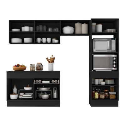 Armário De Cozinha Compacta 4 Peças Com Rodapé Mp2193 Made Multimóveis Preto Preto