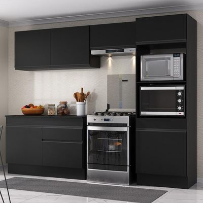 Armário De Cozinha Compacta 4 Peças Com Rodapé Mp2193 Made Multimóveis Preto Preto