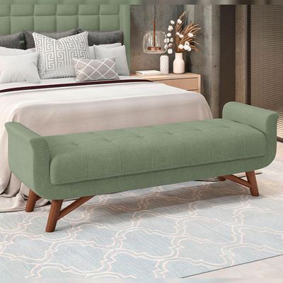 Puff Recamier Decorativo com Pés em Madeira 140 cm Itália P05 Bouclê Oliva - Lyam Decor
