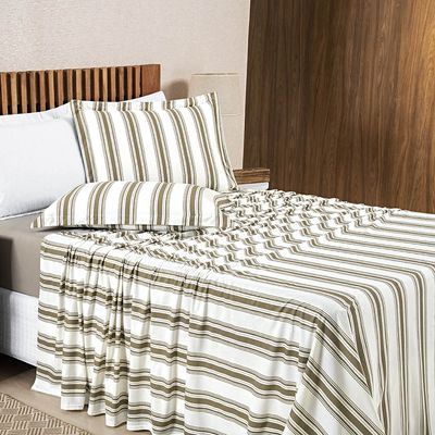 Jogo Cama Lençol Estilo King 100% Algodão 4 Peças - Cáqui