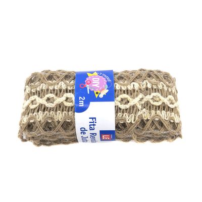 Fita de Juta Trabalhada 5mm com 2m Natural com Branco