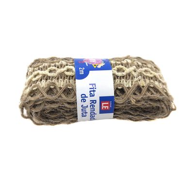 Fita de Juta Trabalhada 5mm com 2m Natural com Branco