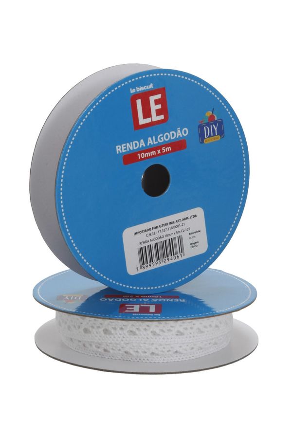 Renda de Algodão Le 10mmx5m Branca Cru Branco
