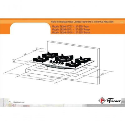 Fogão Cooktop Fischer 5 Bocas Tripla Chama Infinity Preto 26298-57077 Bivolt Bivolt