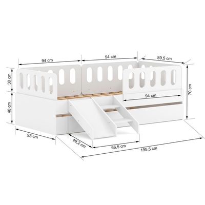Bicama Solteiro Mdf Branco Com Escadinha/escorrega 03 Grades E Cabeceira Anatômica Mobilistore