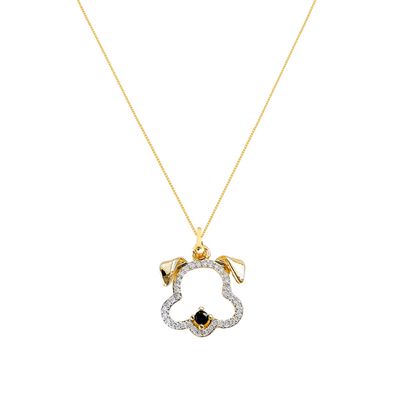 Colar Pingente cachorro Zirconias e cristal banhado ouro semijoia