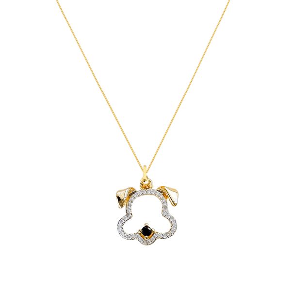 Colar Pingente cachorro Zirconias e cristal banhado ouro semijoia