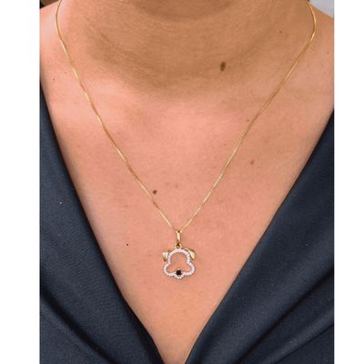 Colar Pingente cachorro Zirconias e cristal banhado ouro semijoia