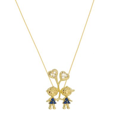 Colar Filhos dois meninos com zirconias banhado ouro semijoia