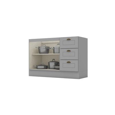 Balcão De Cozinha 120 Cm 2 Portas 3 Gavetas Amy Casa 812 Cinza