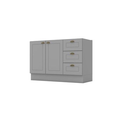 Balcão De Cozinha 120 Cm 2 Portas 3 Gavetas Amy Casa 812 Cinza