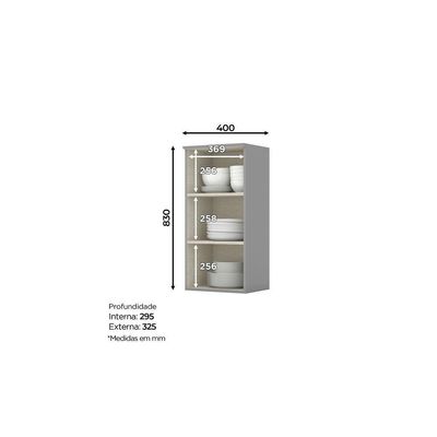 Armário Aéreo De Cozinha 40 Cm Amy Casa 812 Cinza