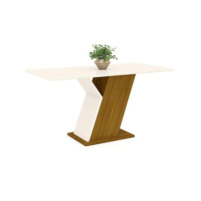 Mesa De Jantar Com Tampo Em Mdf 160cm Kesha Casa 812 Nature Com Off White