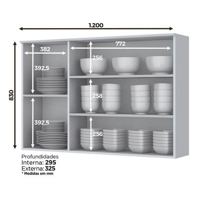 Armário Aéreo 03 Portas 120 Cm Amy Branco Hp Casa 812 Branco Hp