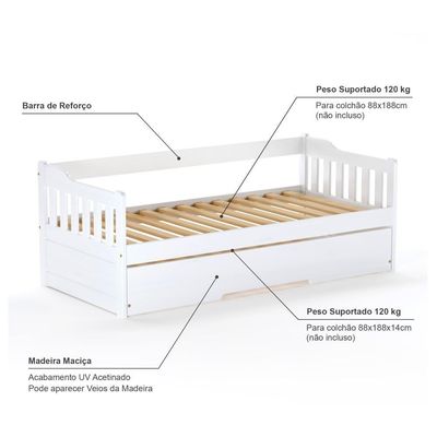 Bicama Infantil Madeira Maciça Branco