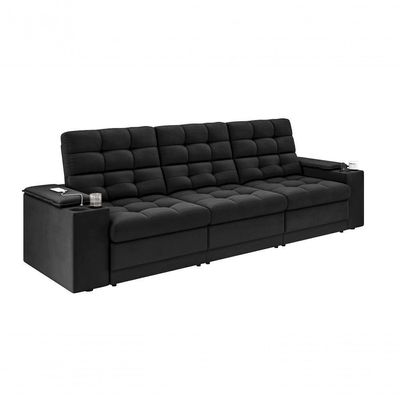 Sofá Confort Premium 2,30m Assento Retrátil/reclinável Porta Copos E Usb Suede Preto - Xflex Sofas