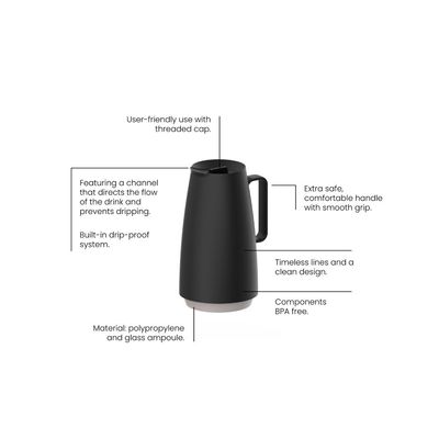 Bule Térmico Tramontina Exata em Plástico Preto com Ampola de Vidro 500 ml