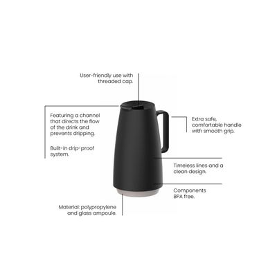 Bule Térmico Tramontina Exata em Plástico Preto com Ampola de Vidro 500 ml
