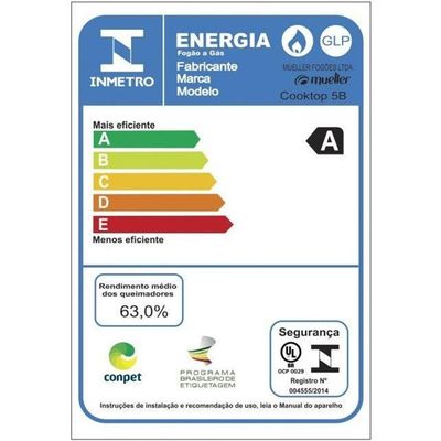 Fogão Cooktop Tripla Chama - 05 Bocas - Mueller Preto Bivolt
