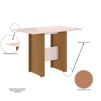 Mesa De Jantar 4 Lugares Milano Poliman Móveis Carvalho Com Off White