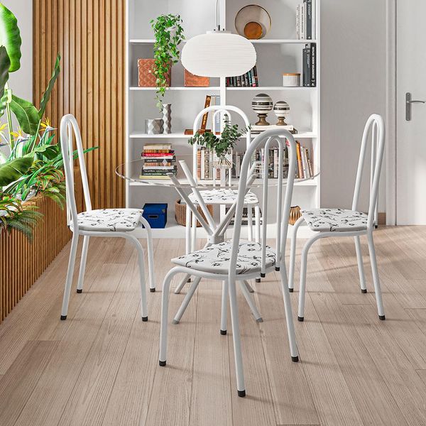 Mesa de Jantar Fabone Letícia Tampo Redondo de Vidro Temperado com 4 Cadeiras Artefamol Amanda New n/a Mesa de Jantar Fabone Letícia Tampo Redondo de Vidro Temperado com 4 Cadeiras Artefamol Amanda New n/a