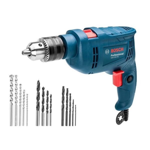 Furadeira de Impacto Bosch GSB 550 RE 550W com 14 Acessórios Azul / 110V