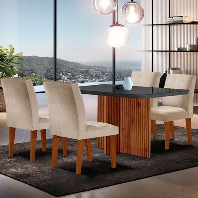 Mesa Olimpia 120 Mdf Vidro Canto Copo 4 Cadeiras Grecia