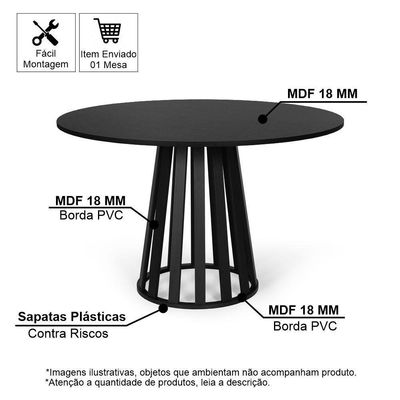 Mesa De Jantar RedondaLugares 90cm Em Mdf Gabi PretaStraub Web