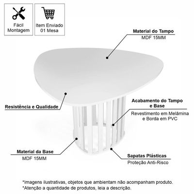 Mesa De Jantar Orgânica 4 Lugares 120x118cm Branca - Straub Web