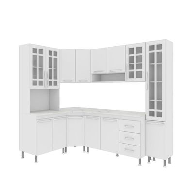 Cozinha Modulada Completa Fidelitá Viena 6 Peças 375cm 14 Portas 3 Gavetas Com Tampo Branco