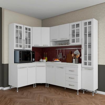 Cozinha Modulada Completa Fidelitá Viena 6 Peças 375cm 14 Portas 3 Gavetas Com Tampo Branco