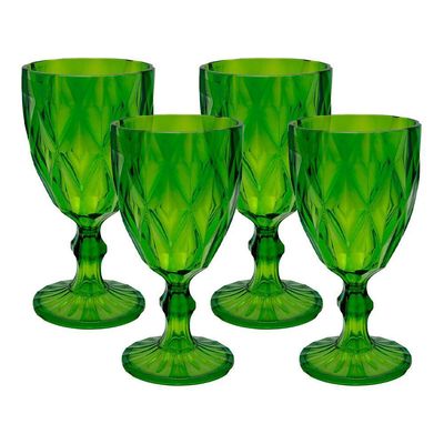 Jogo 4 Taças De Acrílico Verde Diamond Diamante Festa Piscina Plástico 330ml Lyor