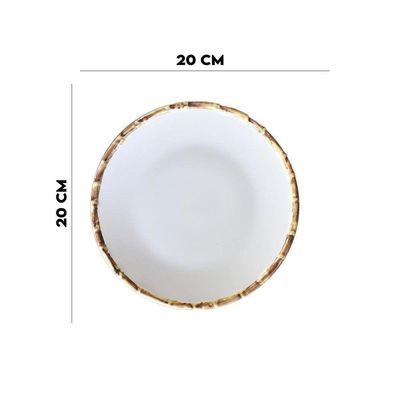 Jogo 6 Pratos Raso 6 Sobremesa 6 Bowls Borda Bambu Cerâmica 1ª Linha Scalla