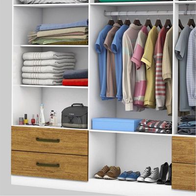 Guarda Roupa Casal 6 Portas 4Gavetas e Espelho Freijó/Branco