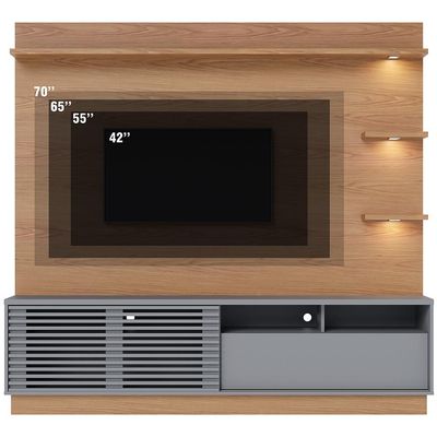 Estante Painel Para TV 70 Pol com LED Itapema C04 Freijó Cinza Fosco - Lyam Decor