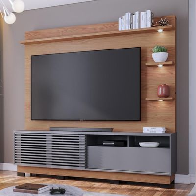 Estante Painel Para TV 70 Pol com LED Itapema C04 Freijó Cinza Fosco - Lyam Decor