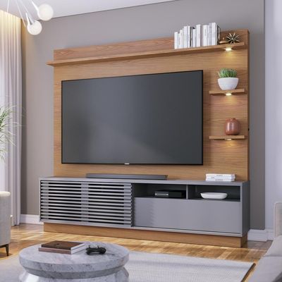 Estante Painel Para TV 70 Pol com LED Itapema C04 Freijó Cinza Fosco - Lyam Decor
