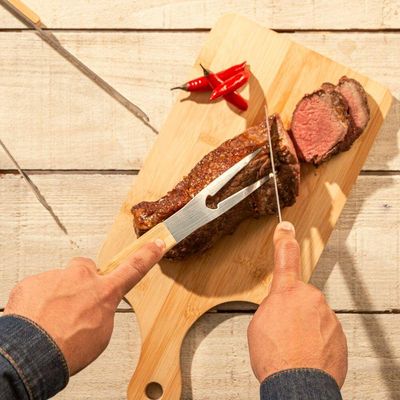 Garfo Para Churrasco Aço Inox E Cabo Bambu 38 Cm Lyor