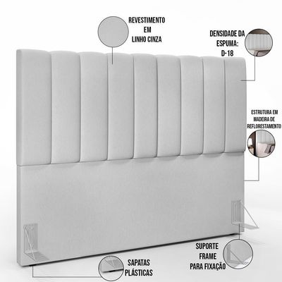 Cabeceira Cama Box Casal Queen 160 Cm Dália W01 Linho Cinza