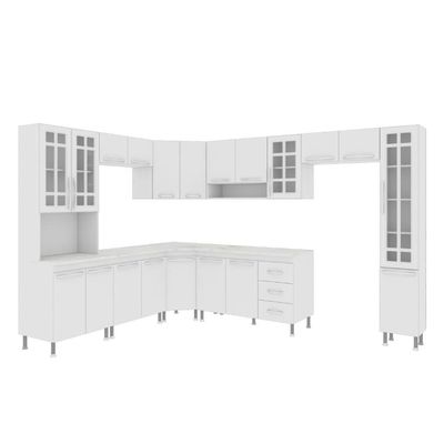 Cozinha Modulada Completa Fidelitá Viena 9 Peças 515cm 20 Portas 3 Gavetas Com Tampo Branco