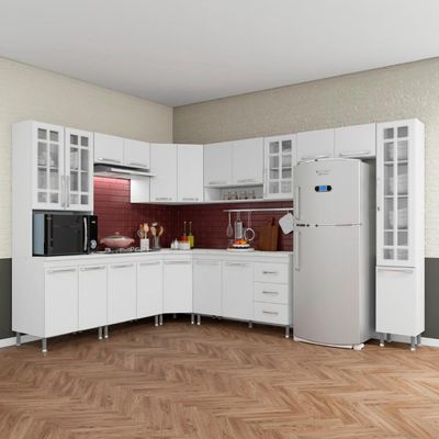 Cozinha Modulada Completa Fidelitá Viena 9 Peças 515cm 20 Portas 3 Gavetas Com Tampo Branco