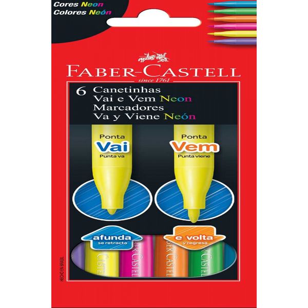 CANETINHA 6 CORES VAI E VEM NEON FABER CASTELL