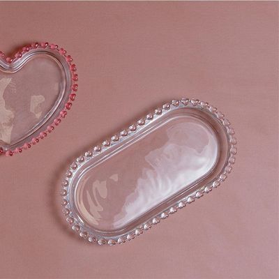 Travessa Oval De Cristal Transparente Coração 25x13x2,5cm