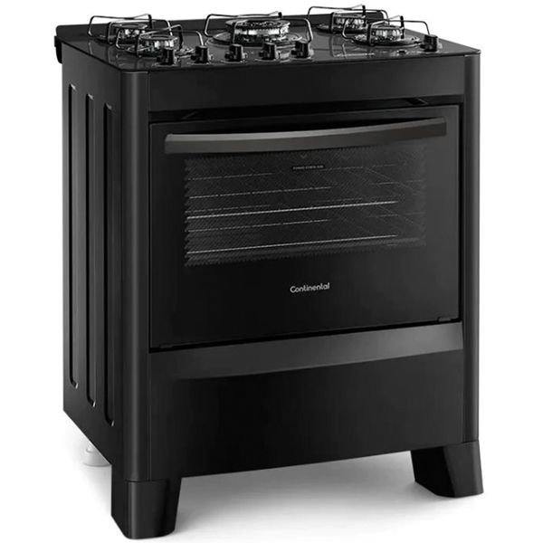 Fogão 5 Bocas FC5VP Automático Mesa de Vidro Temperado Continental Preto / Bivolt