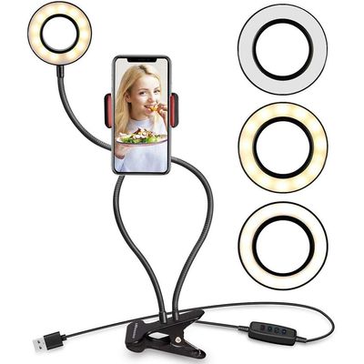 Iluminador Ring Light Suporte Articulado de Mesa Live para Celular Smartphone com Controle 2 em 1 GARRA