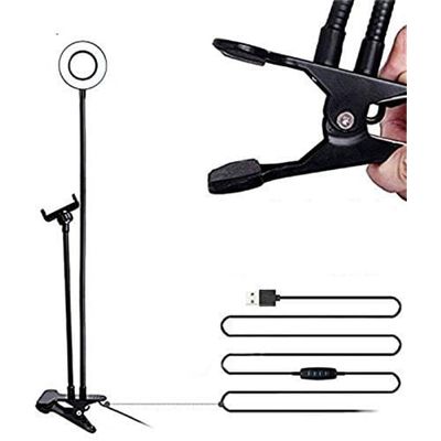 Iluminador Ring Light Suporte Articulado de Mesa Live para Celular Smartphone com Controle 2 em 1 GARRA