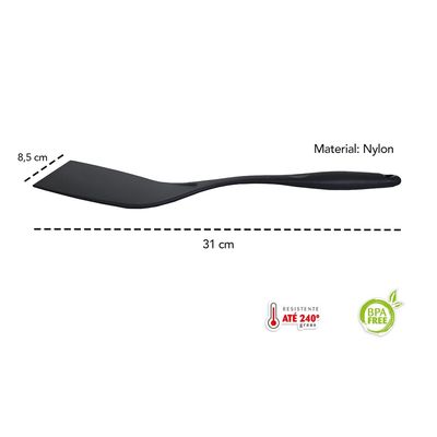 Espatula Lisa Preta Nylon Utensilios Cozinha 31cm