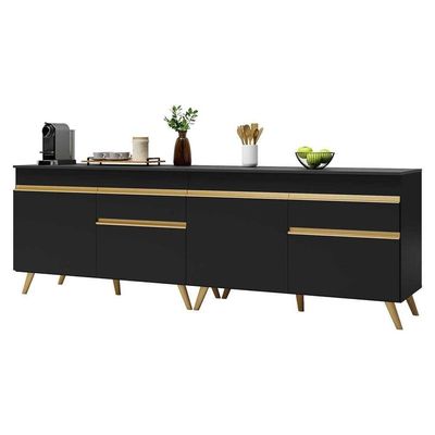 Kit Armário De Cozinha Gabinete Pia 120cm Veneza Multimóveis Mp2159 Preto/dourado Preto/dourado