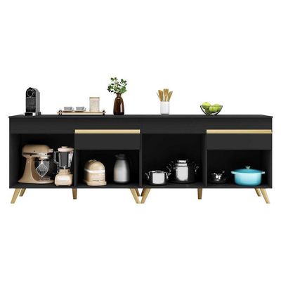 Kit Armário De Cozinha Gabinete Pia 120cm Veneza Multimóveis Mp2159 Preto/dourado Preto/dourado